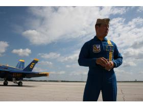 The Blue Angels flew into town Thursday morning for the Thunder Over Michigan Air show this weekend at Willow Run Airport. Cmdr. Greg McWherter, above, said meeting people at air shows is the best part of his job.
