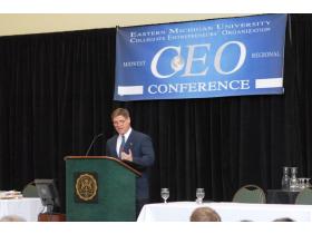 In 2008, more than 235 students and educators attended the Entrepreneurship Conference, which featured local business leaders like Mike Kenney, above, from Vision Quest Inc. as the keynote speaker.