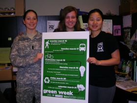 Left to right, Ashley Longaker, Robin Miller and Hyojin Jung, are getting ready to kick off GREEN week at EMU this week to teach people to be more ecologically conscious. 